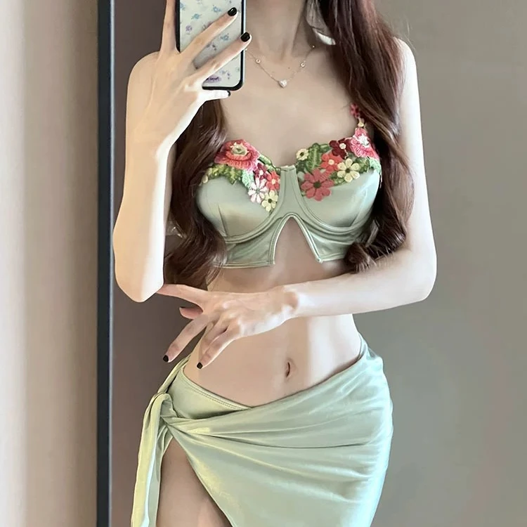 FMY/奥绿蕾丝显瘦时尚性感夏季复古聚拢小胸纯欲风比基尼仙女