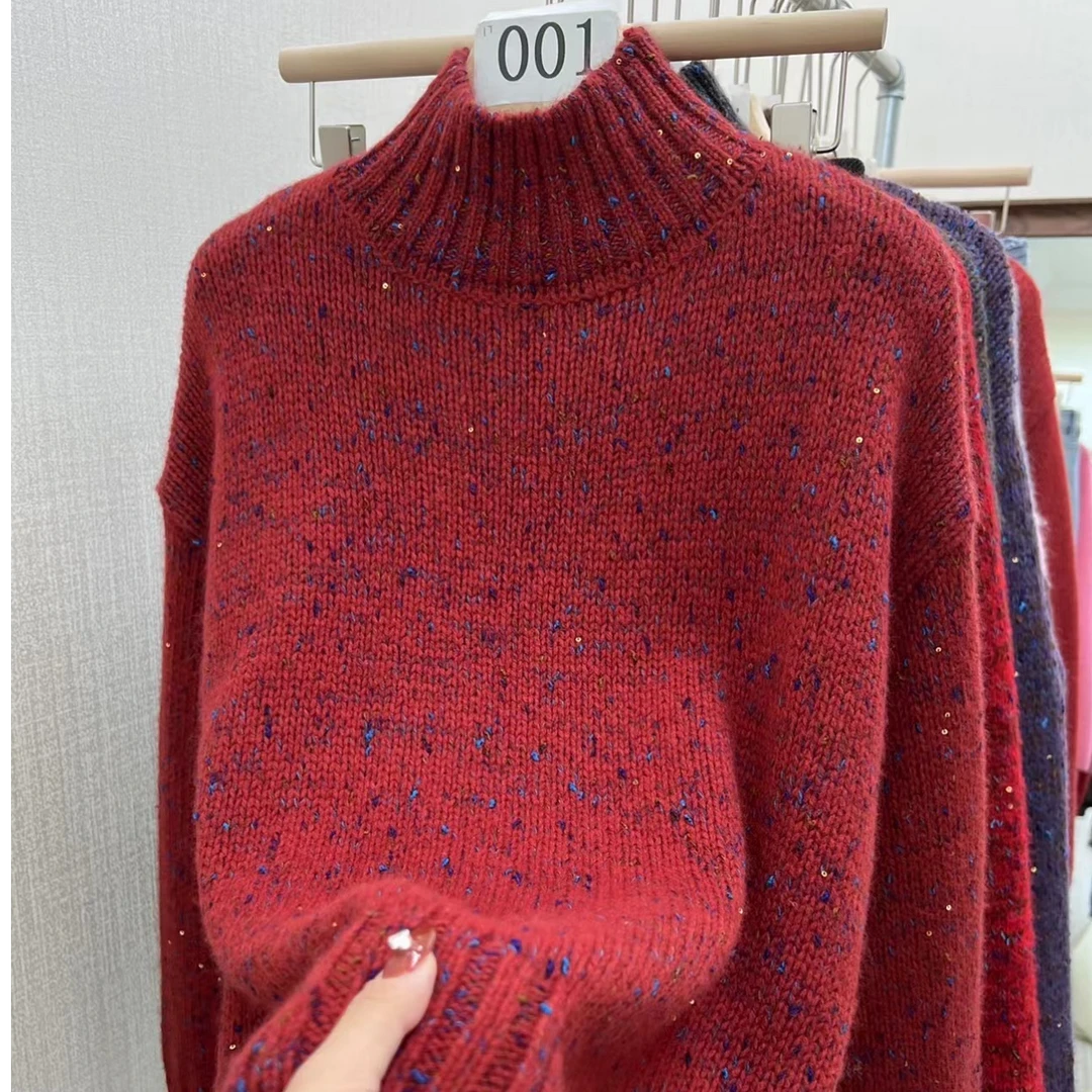 1新款濮院羊毛衫半高领全羊毛欧货冬款加厚羊毛衫休闲宽松长袖