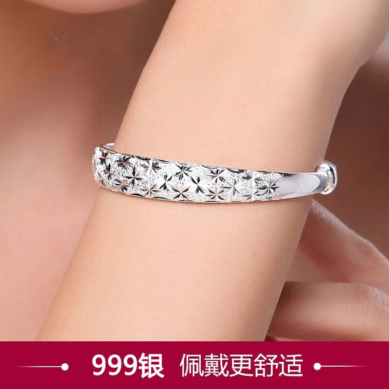 老凤凰999纯银手镯经典满天星时尚推拉式银饰生日圣诞节礼物