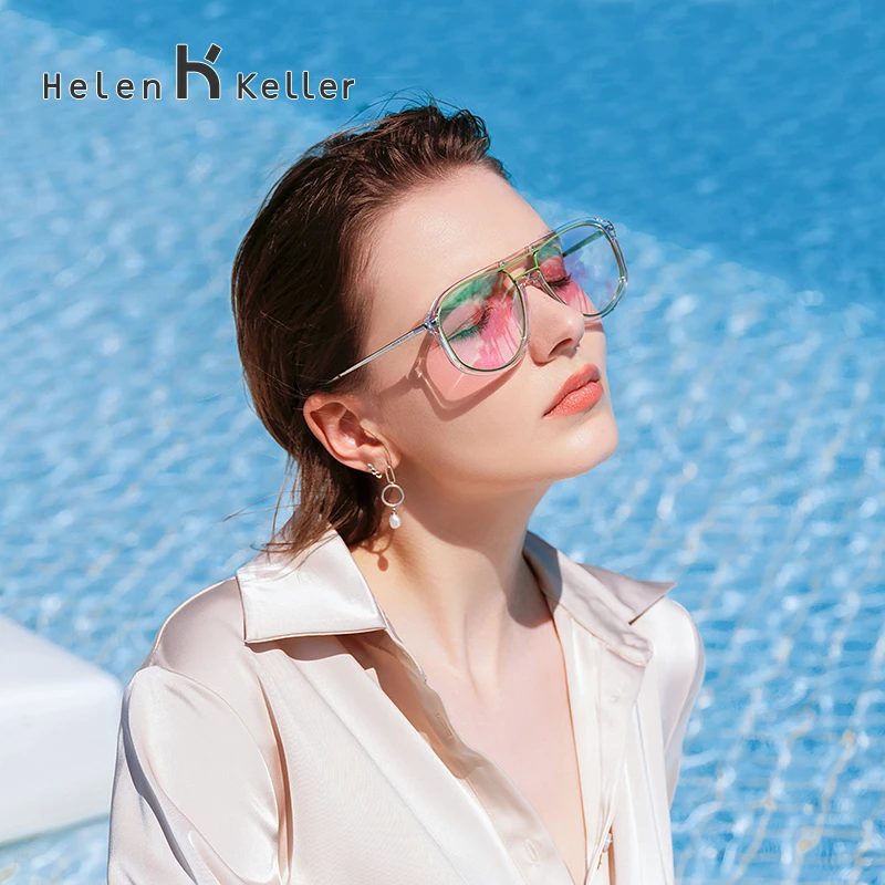 海伦凯勒新款太阳镜方框飞行员墨镜大框个性简约防紫外线潮流时尚