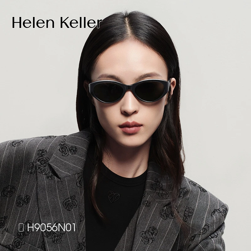 海伦凯勒新款时尚潮搭猫眼墨镜女修颜窄框防紫外线太阳镜H9056