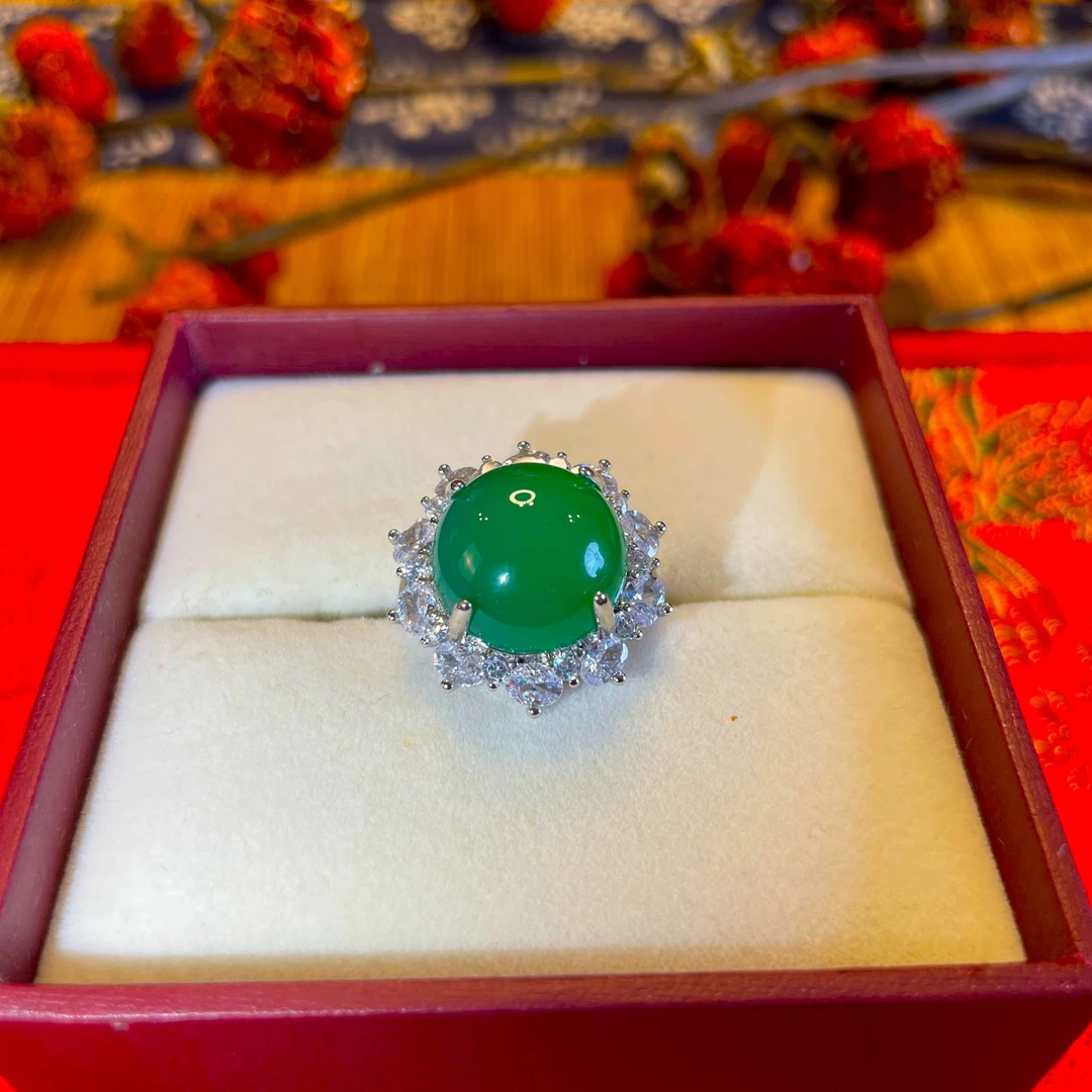 戒指 【私人订制】收藏级轻奢镶嵌精致绿戒指HJZ020