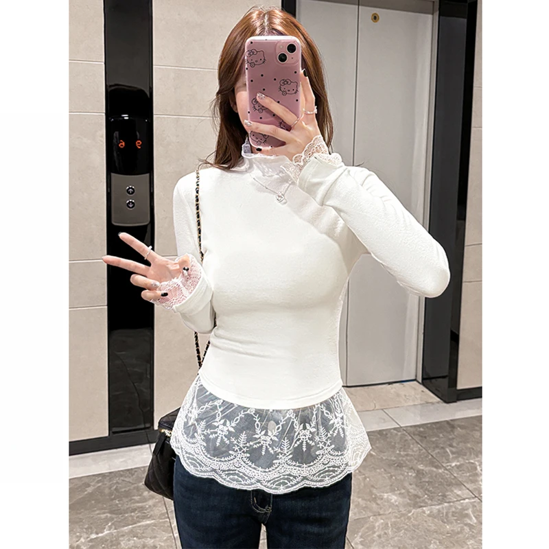 秋冬芭蕾风叠穿打底衫女洋气时尚百搭小众设计感修身加绒T恤上衣