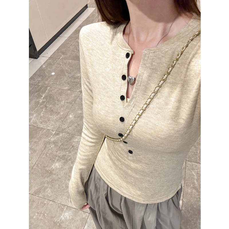 半开领长袖T恤女ins修身纯欲秋冬加绒内搭打底衫美式辣妹心机上衣