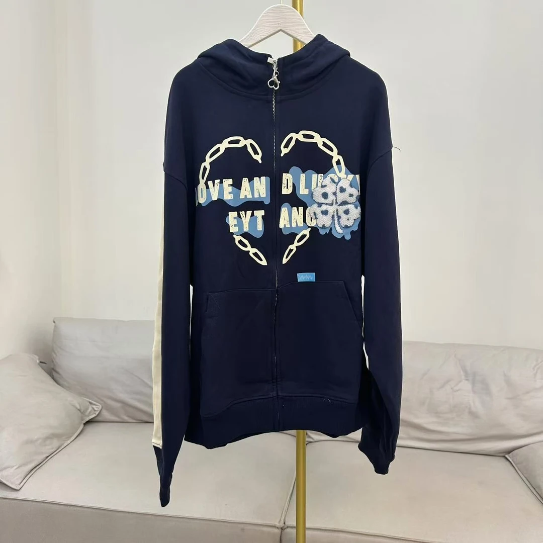 菲菲专属2638蓝色时尚休闲百搭女士春季连帽带帽卫衣针织宽松潮流