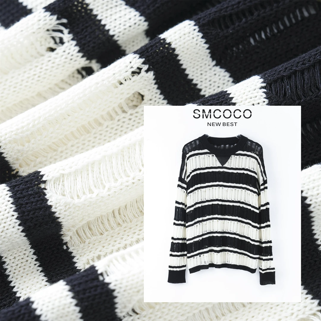 【重磅新款】条纹防晒时尚清新气质显瘦休闲设计百搭针织衫429-2866