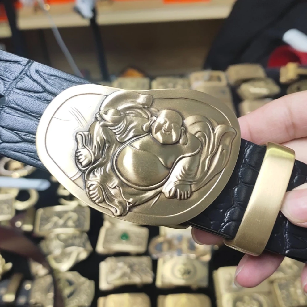 弥勒佛男款黄铜平滑扣男士纯铜板扣皮带扣头裤腰带头卡子扣皮