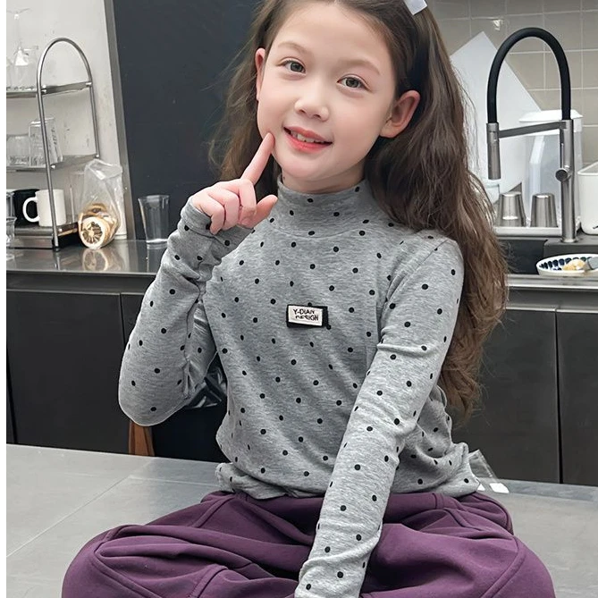 新款女童秋装半高领打底衫儿童长袖t恤中小童装洋气内搭上衣