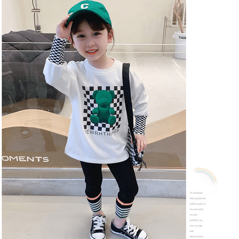 女童长袖t恤中长款春秋2024新款洋气女宝宝棉质春装儿童上衣潮