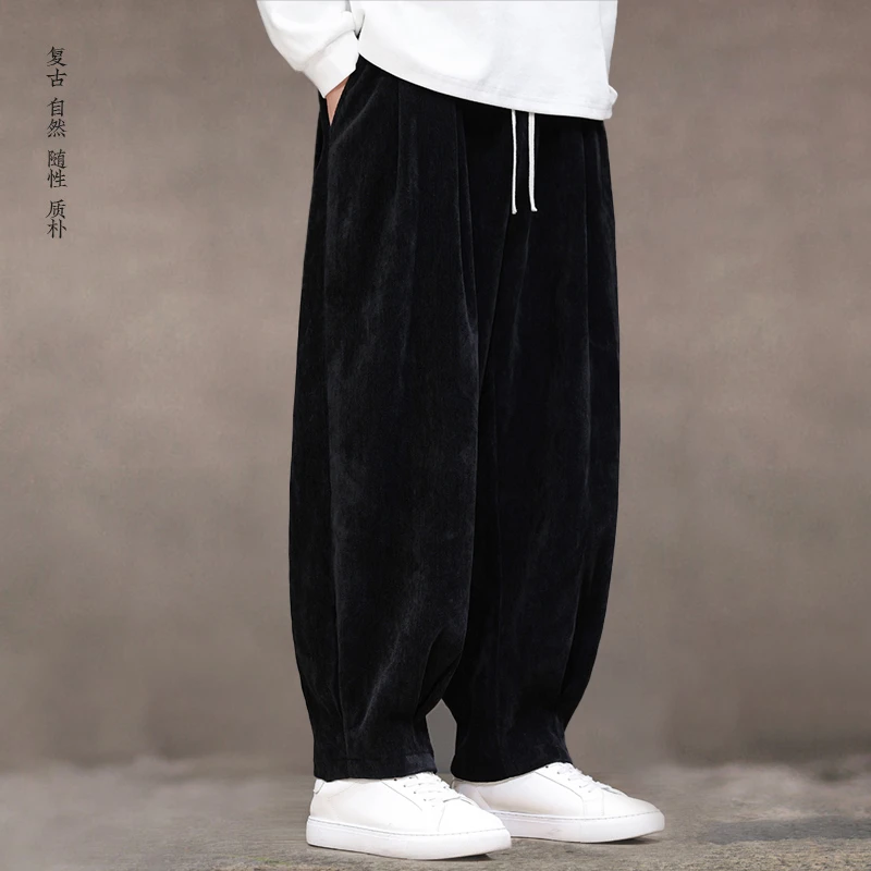 冬季新款中国风宽松阔腿哈伦裤新中式加绒加厚保暖直筒灯笼休闲裤