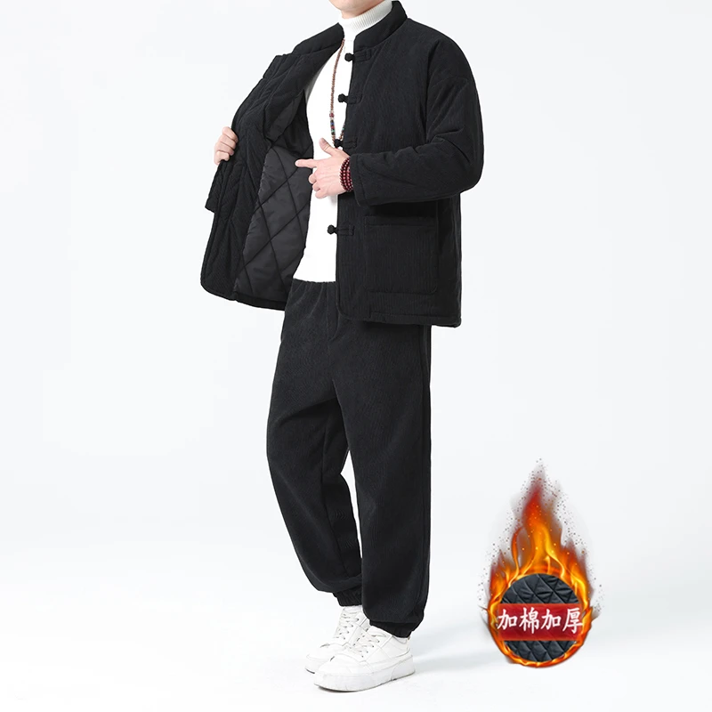 冬季外套男棉服套装加厚保暖中国风棉衣中老年爸爸装中式唐装棉袄
