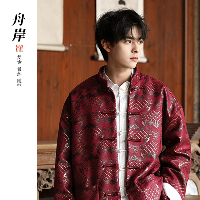 新中式男装秋冬新款中国风唐装男款休闲外套麂皮绒夹克汉服上衣服
