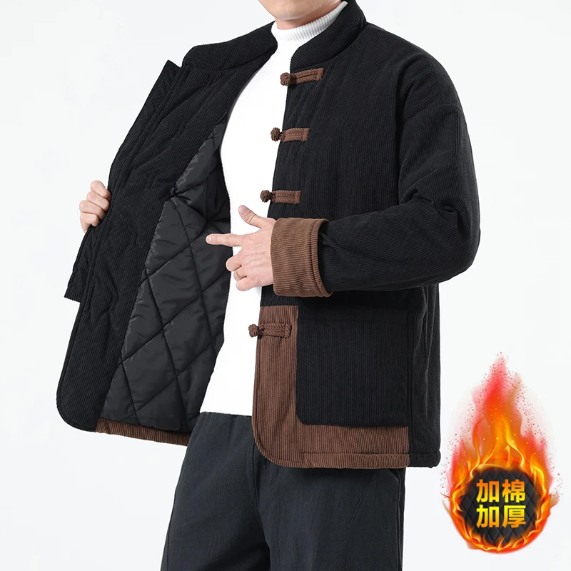 冬季新款唐装棉服外套男复古宽松新中式立领棉衣外套加厚保暖棉袄