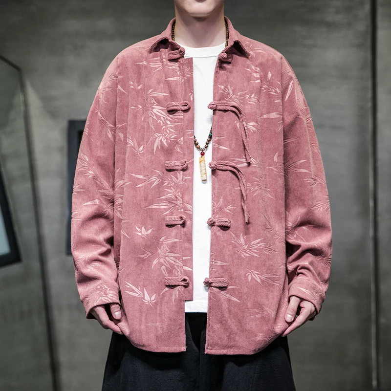 中国风男装古风大码青年中山装唐装男春秋款灯芯绒立领夹克外套潮