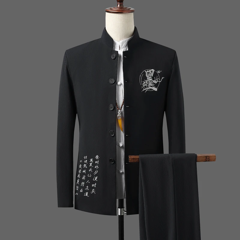 唐装男春秋款中国风男装外套复古风汉服西服青年修身中山装套装潮