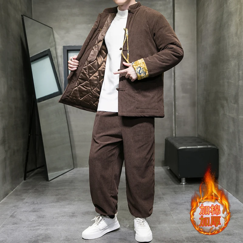 唐装棉袄男冬季加厚保暖中国风棉服套装宽松大码新中式棉衣外套潮