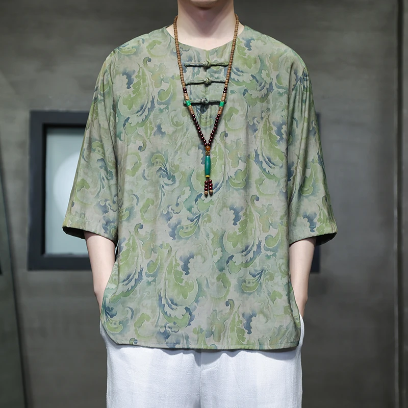 夏季新款中国风冰丝短袖t恤男潮牌宽松大码凉感半袖上衣薄款中袖