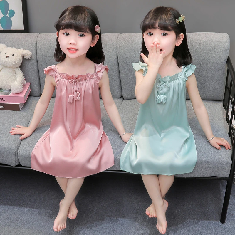 儿童睡衣夏季睡裙女童家居服薄款空调服女孩无袖冰丝背心裙吊带裙