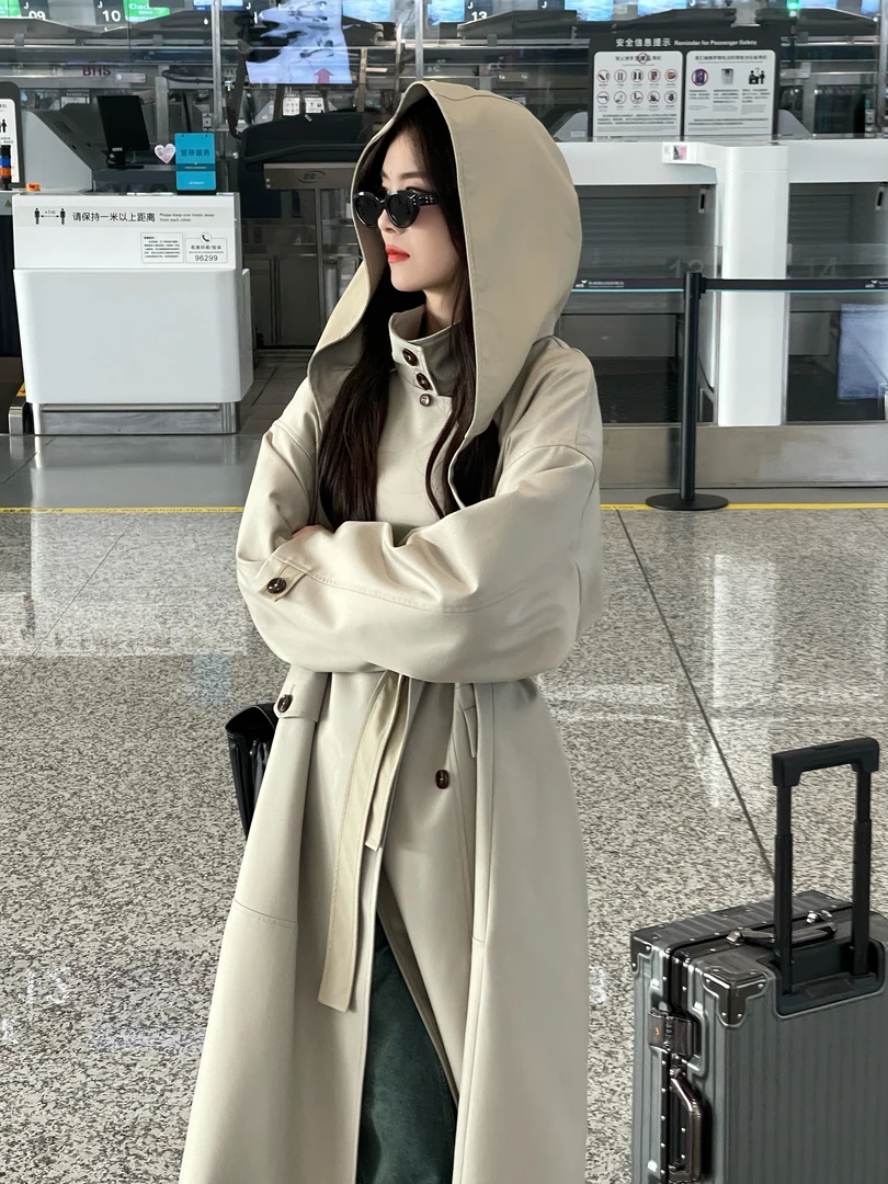 风衣外套女春秋新款小个子连帽休闲工装大衣高级感日系F401