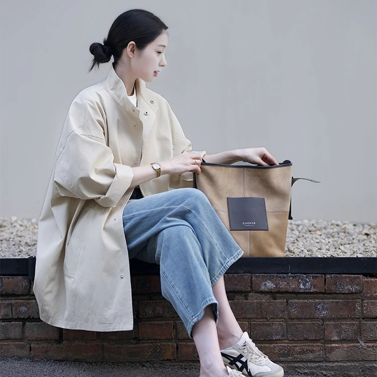 韩系中长款风衣外套女百搭新款春秋小个子高级感超好看F372