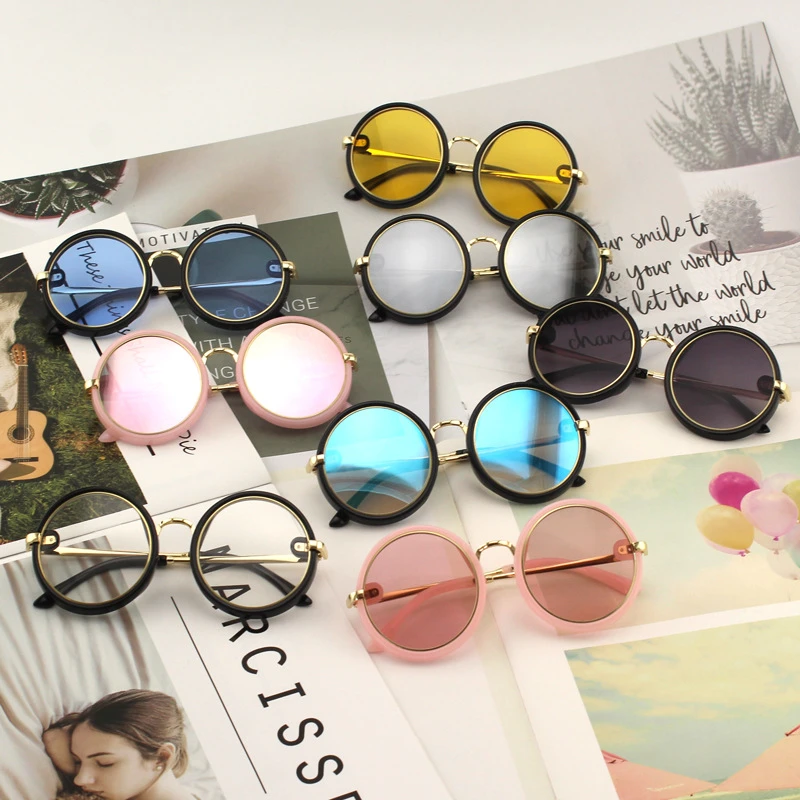 韩版时尚新款儿童太阳眼镜圆框宝宝墨镜蛤蟆眼镜框男女小孩太阳镜