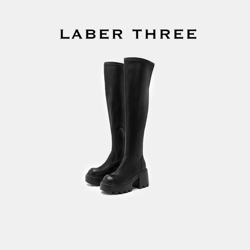 张千万xLABER THREE 拼接厚底显瘦炸街高筒弹力长靴