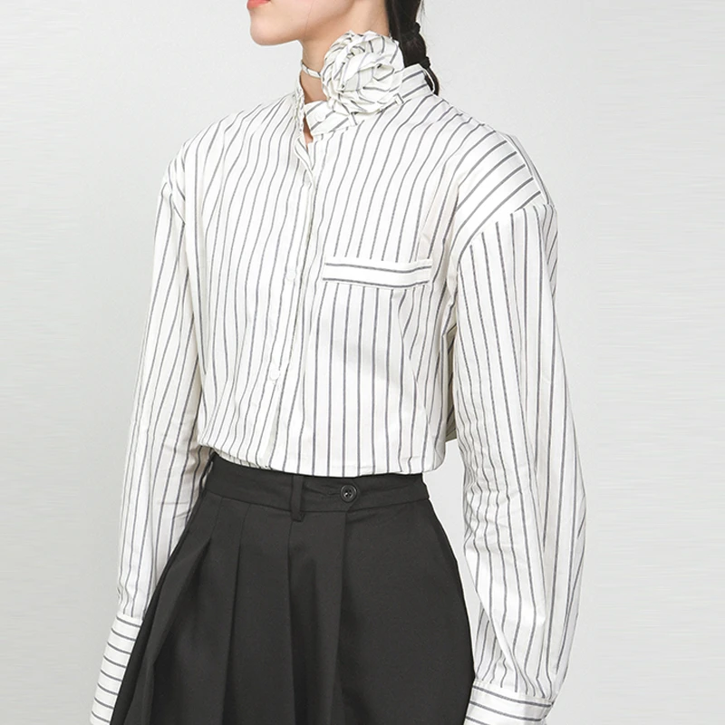 张千万×LABER THREE秋冬新款小花长袖衬衫纯棉上衣休闲百搭条纹潮