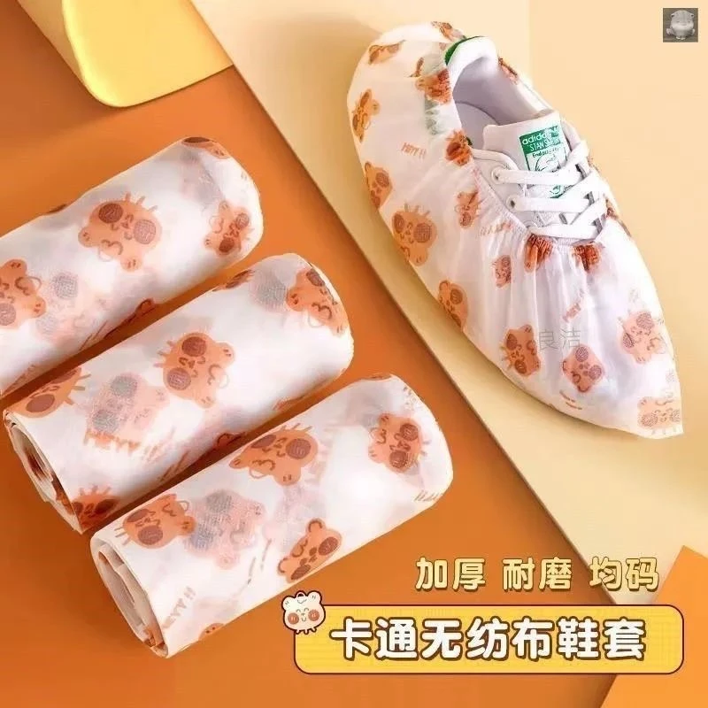 一次性鞋套印花卡通无纺布加厚家用防滑室内机房学生耐磨工厂鞋套