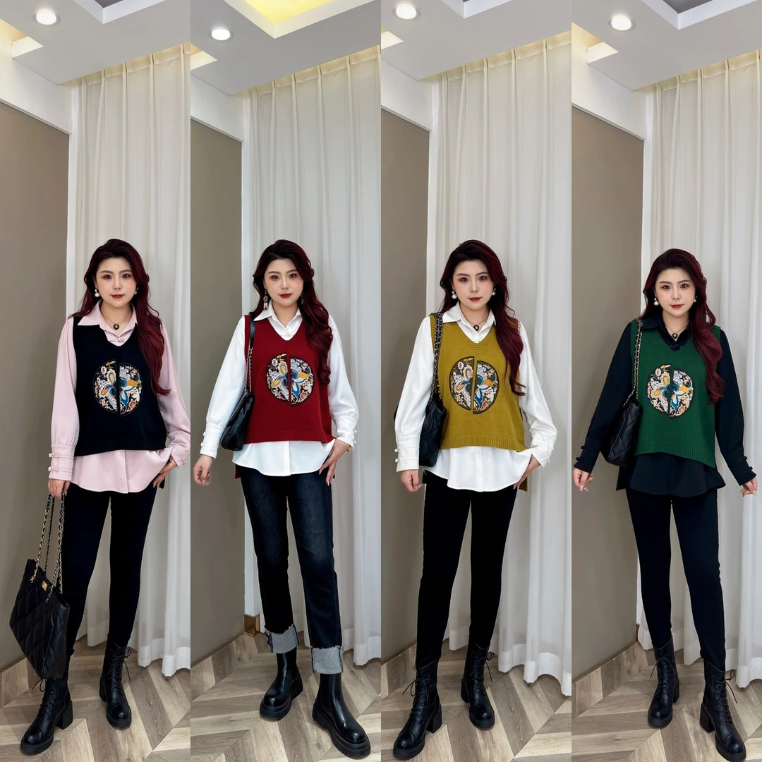 【现货马甲】PMM8840新款中国风针织刺绣马甲大码女装