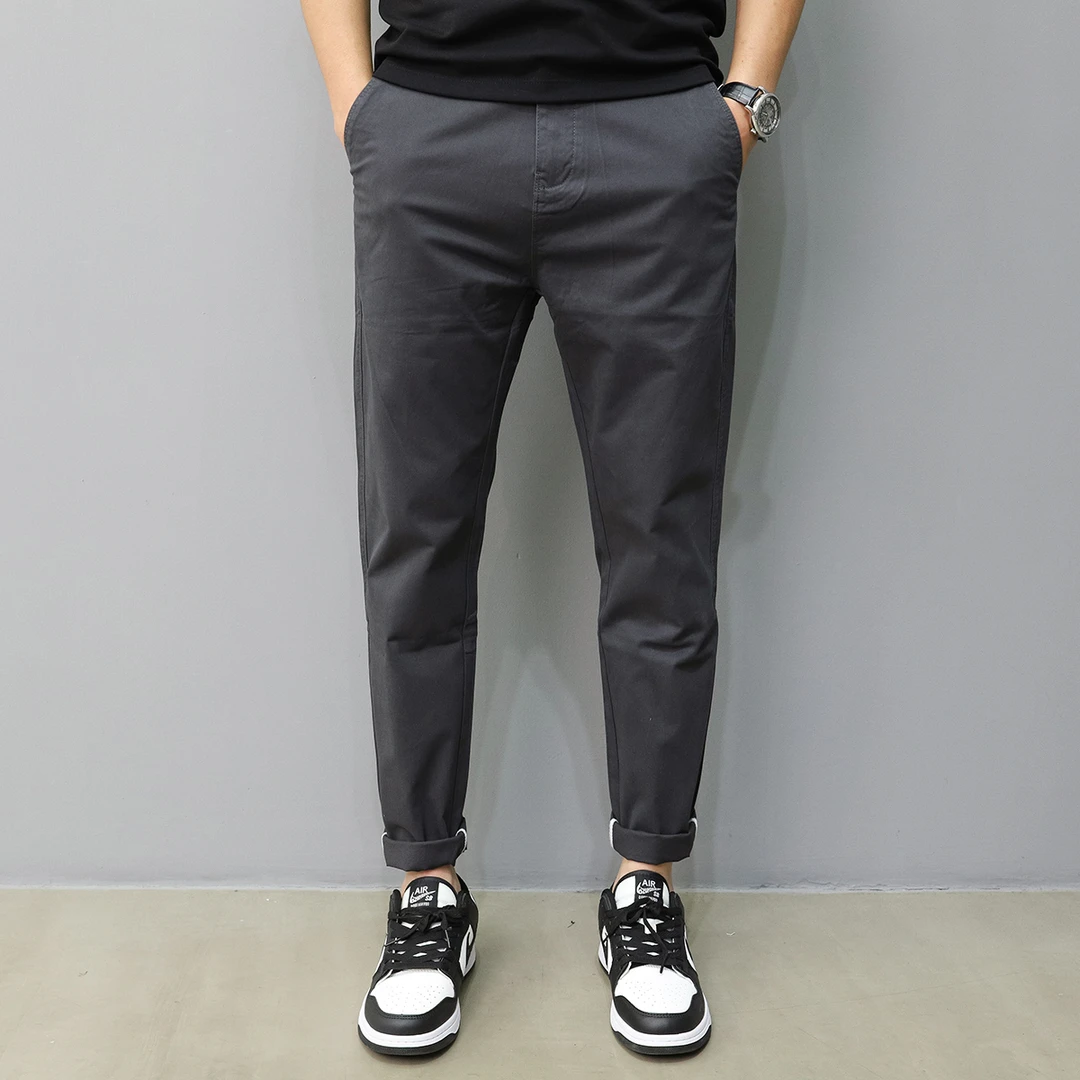 灰色休闲裤男2025春夏新款显瘦百搭潮流纯色简约修身小脚韩版长裤