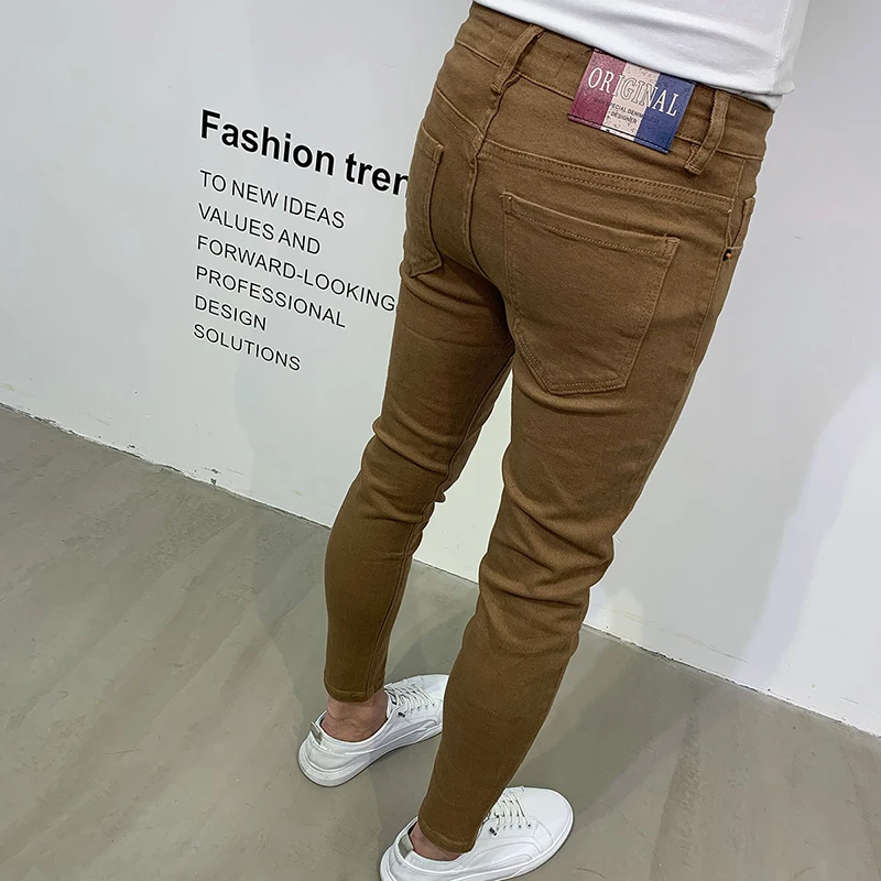 韩版简约修身牛仔长裤男休闲秋冬新款潮牌九分裤百搭显瘦弹力小脚