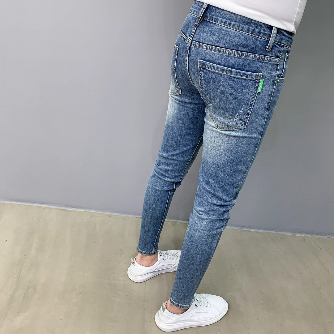 2025水洗蓝色九分牛仔男韩版新款潮牌百搭显瘦弹力修身小脚长裤