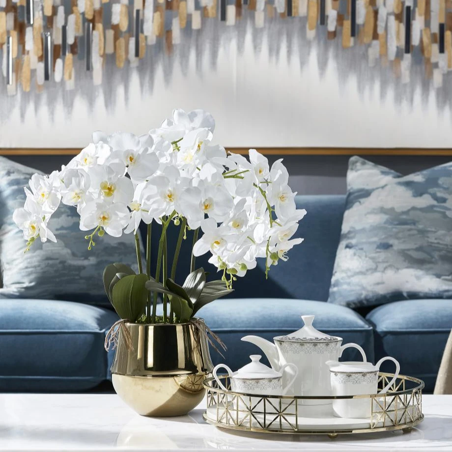 【花】美克美家 陶瓷电镀金色花器白色蝴蝶兰花 -微瑕款 不支持退换