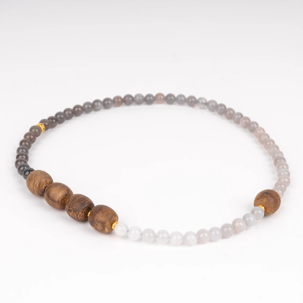 【见山】水云涧·海南沉香莺歌绿棋楠鼓珠双圈烟紫色和田玉渐变手串