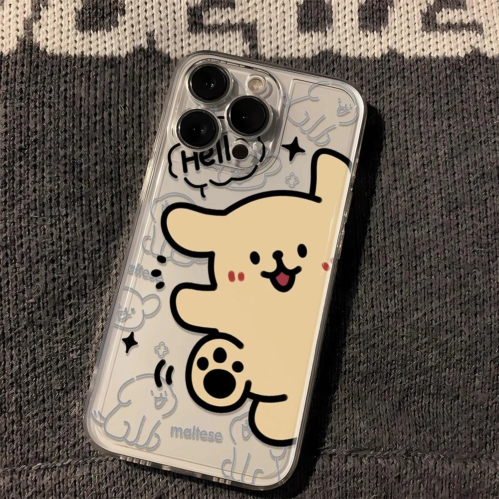 打招呼线条狗苹果oppo小米vivo华为iPhone15手机壳14promax太空软