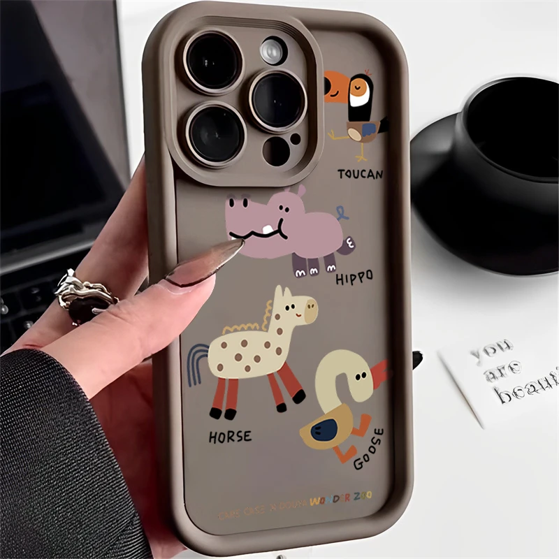 动物园苹果15手机壳iphone14promax软壳13/12/11/xs/xr全包精钢砂