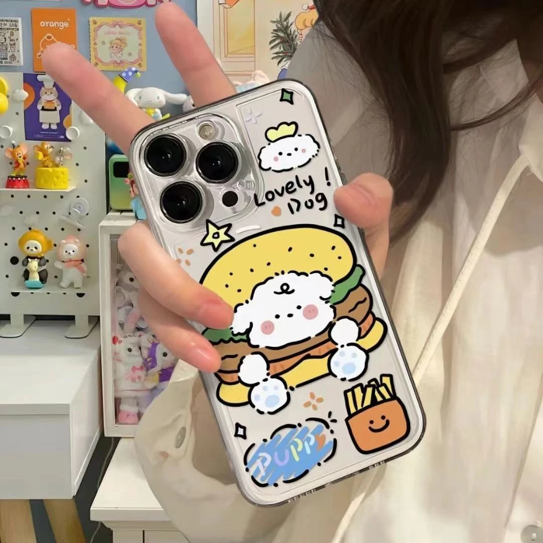 汉堡包小狗苹果oppo小米vivo华为iPhone15手机壳14promax太空软13