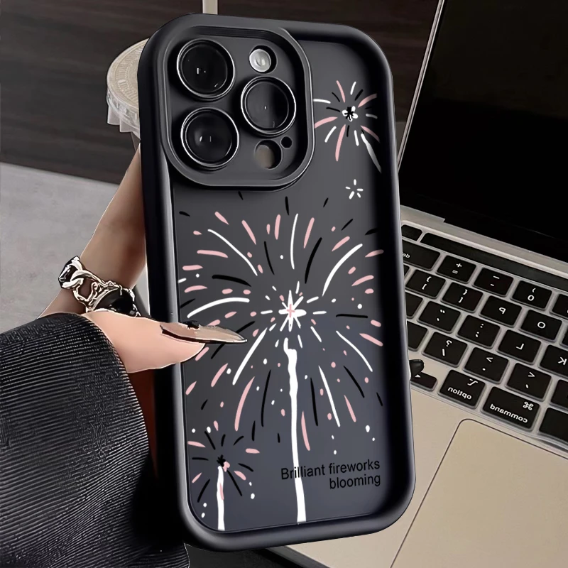 烟花绽放苹果15手机壳iphone14promax软壳13/12全包11/xs精钢砂xr