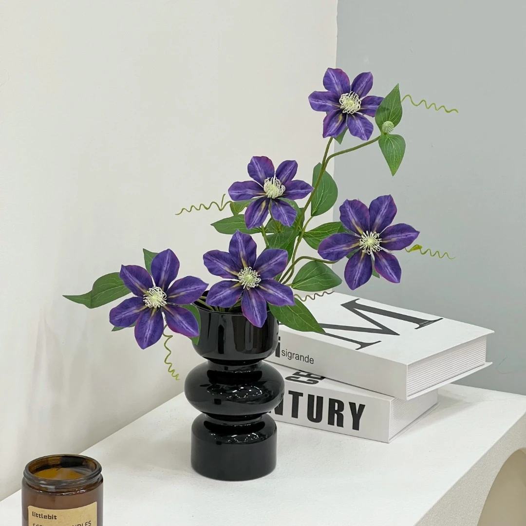 铁线莲仿真花加花瓶假花装饰花插花客厅装饰品餐桌摆件套装