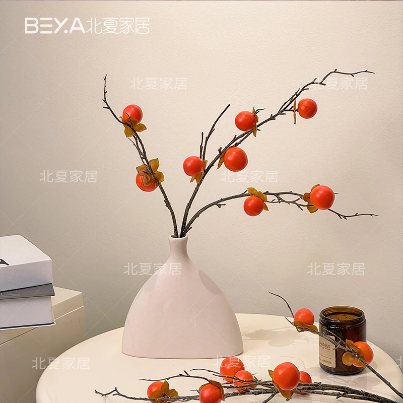 仿真柿子果实假花树枝客厅摆设干花装饰摆件柿柿如意插花花束