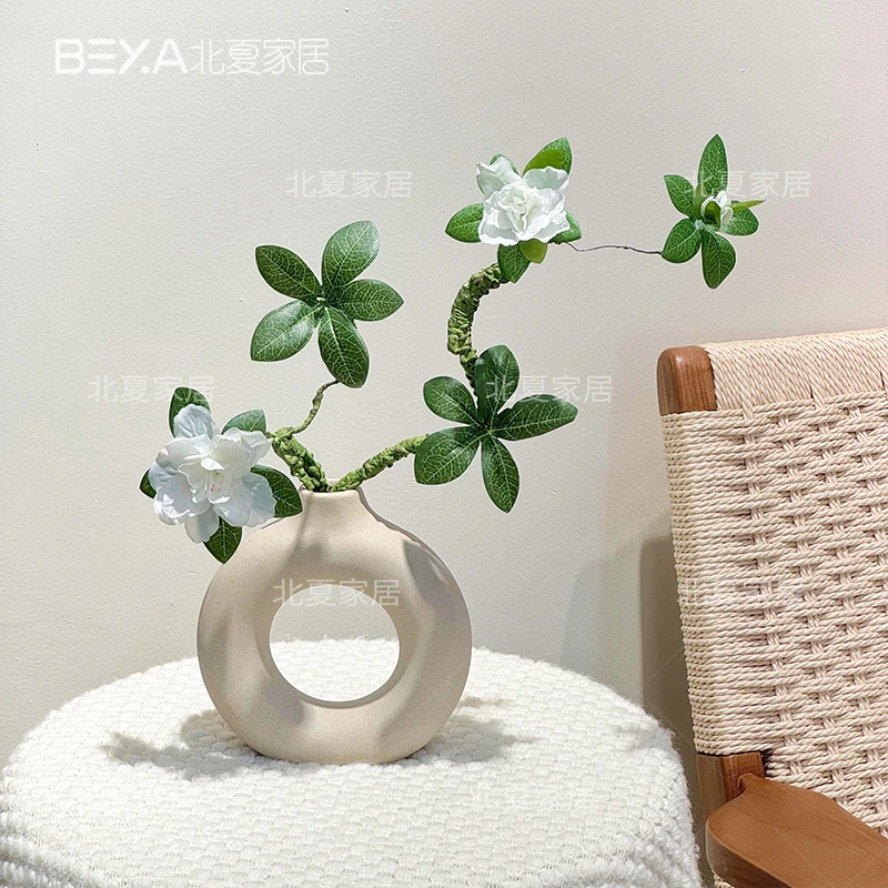 仿真花栀子花创意陶瓷花瓶桌面摆件客厅梳妆台茶几摆件饰品