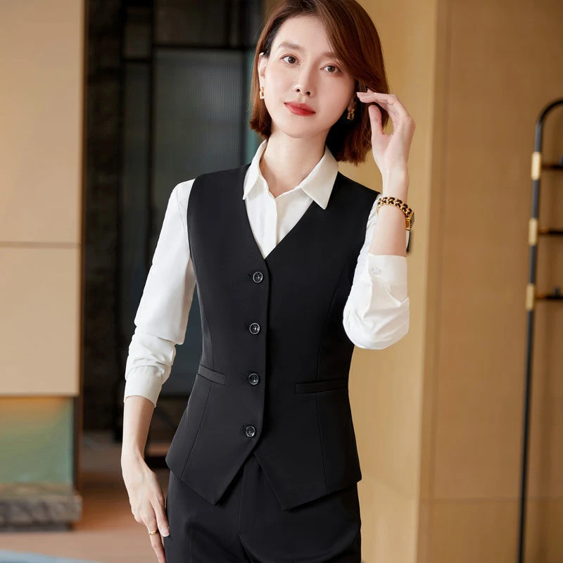 高档春秋职业马甲女背心外穿修身气质西装马夹正装秋季工作服黑色
