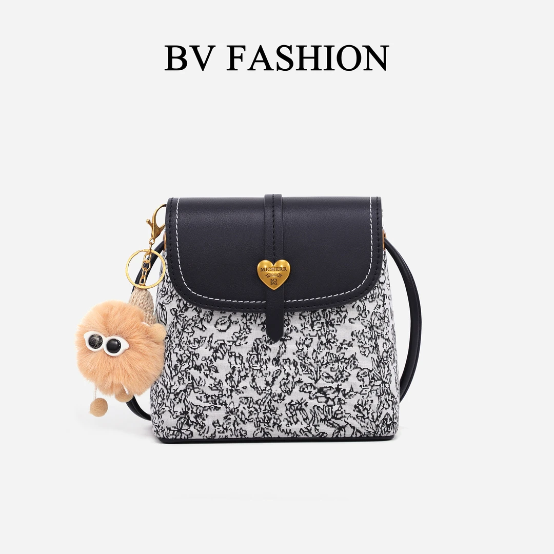 BV FASHION休闲格纹时尚女百搭小众斜挎小包包AM24081645黑色