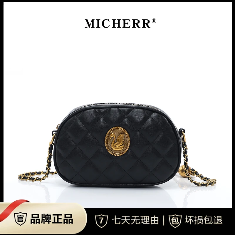 MICHERR/米榭尔小香风时尚百搭女士黑色单肩菱格斜跨包包23080707
