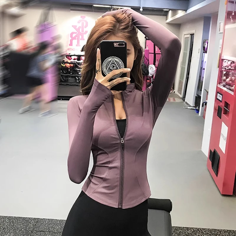 运动显瘦修身外套女立领拉链紧身健身上衣跑步长袖加绒瑜伽服秋冬