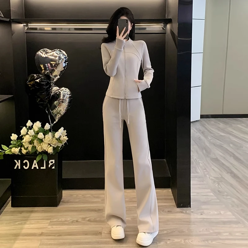 时尚休闲运动套装女秋新款洋气修身显瘦拉链开衫卫衣阔腿裤两件套