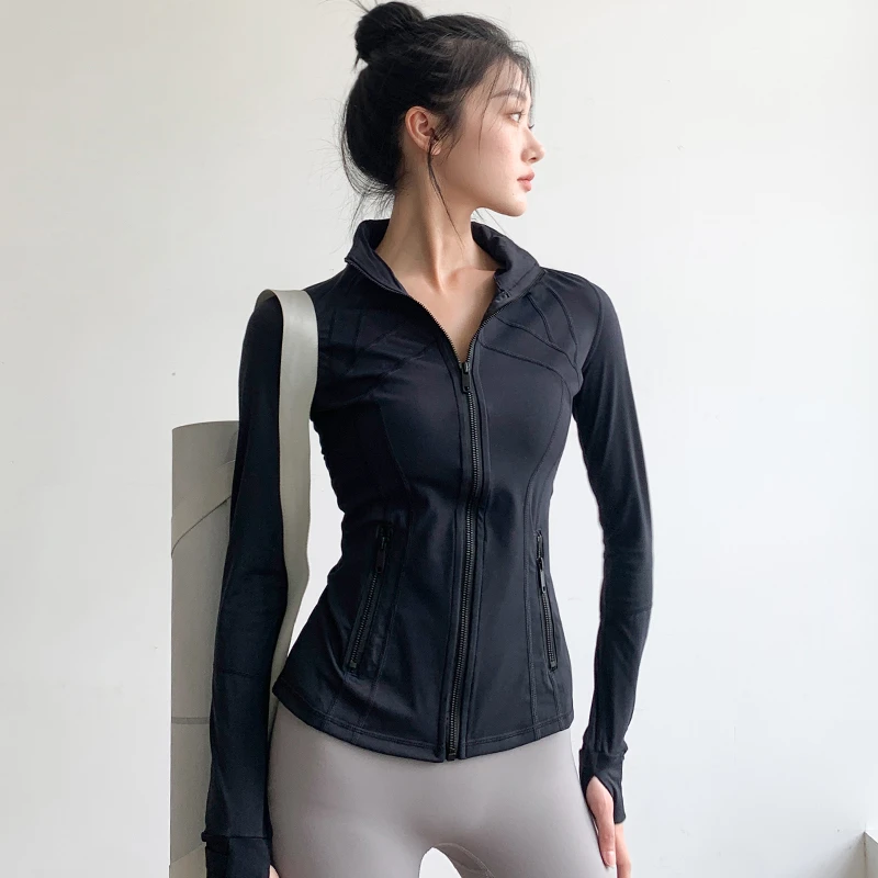 斗羽瑜伽服女长袖修身显瘦速干拉链跑步运动上衣专业训练健身外套