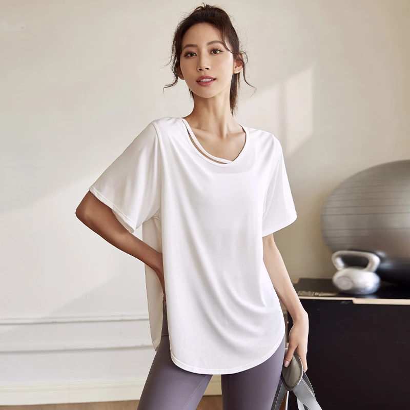 运动上衣女跑步健身衣透气短袖宽松显瘦瑜伽罩衫t恤夏季薄款半袖