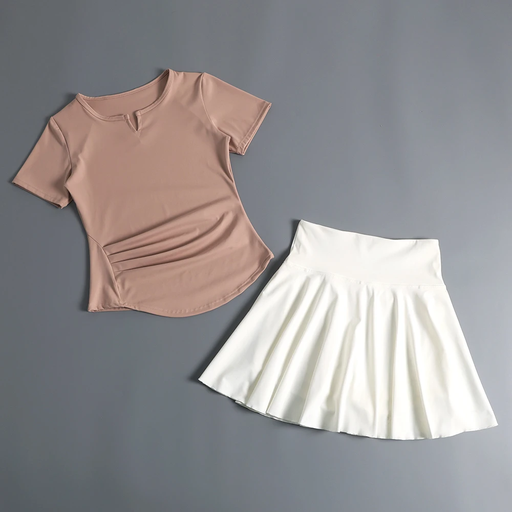 健身套装女夏季速干短袖性感于羽毛网球球训练运动衣专业瑜伽服