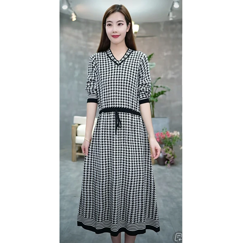 9098中长款针织连衣裙秋冬季羊毛百搭款女装气质内搭打底毛衣裙子